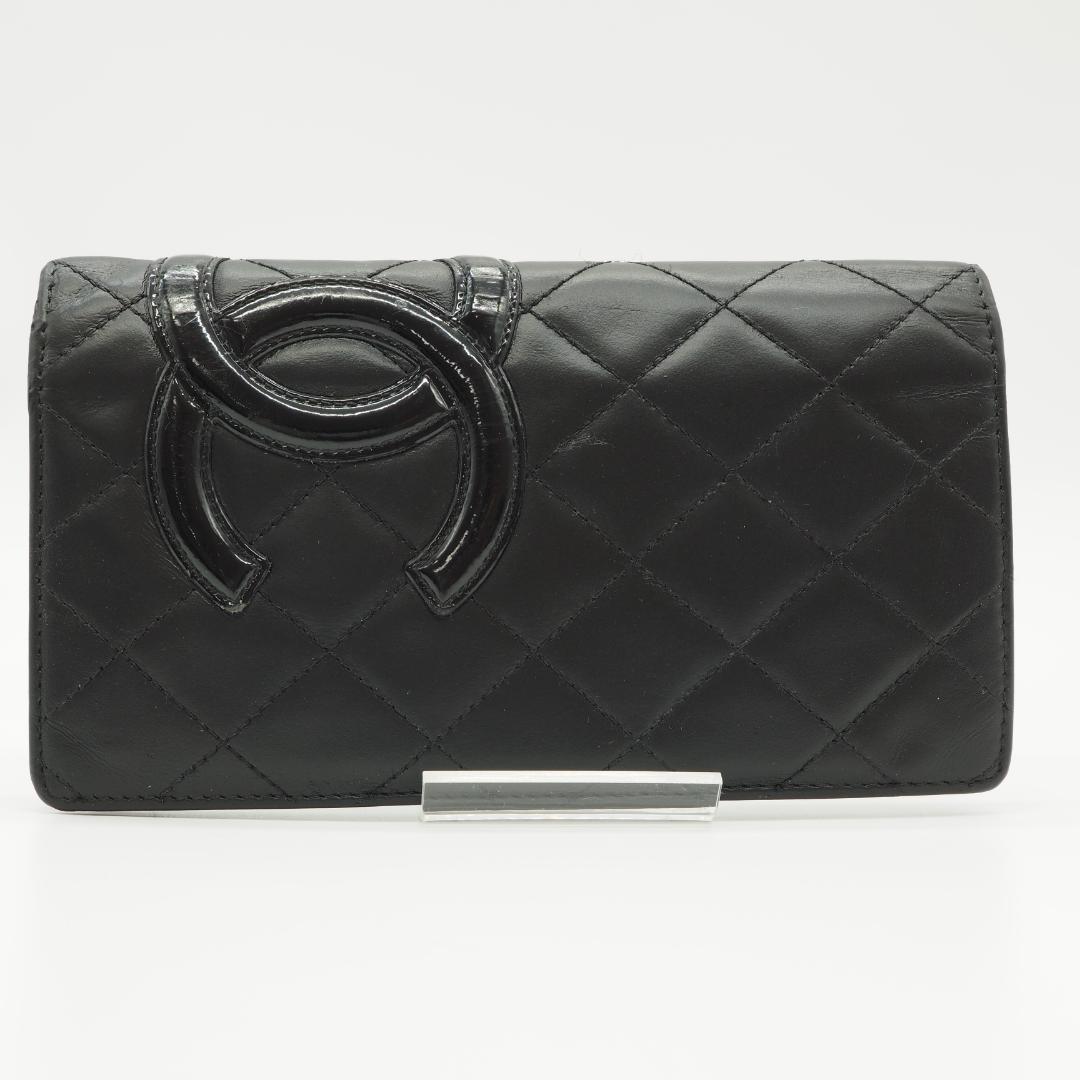 【美品】CHANEL シャネル カンボンライン 長財布 黒×ピンク