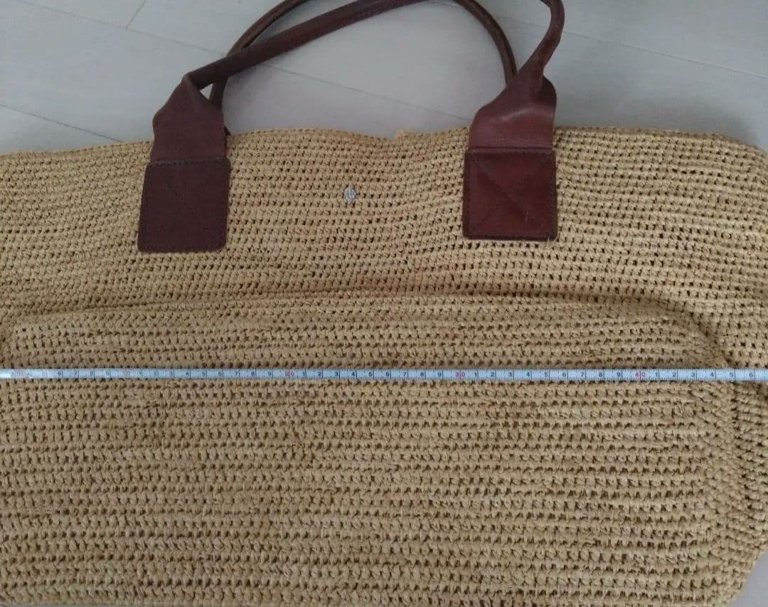 ヘレンカミンスキー　ラフィアトートバッグ　レザーハンドル ベージュレディース