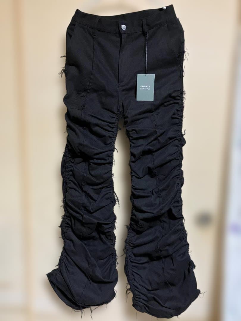 【完売品】GRANCY シャーリングダメージデザインコットンパンツ ブラック M