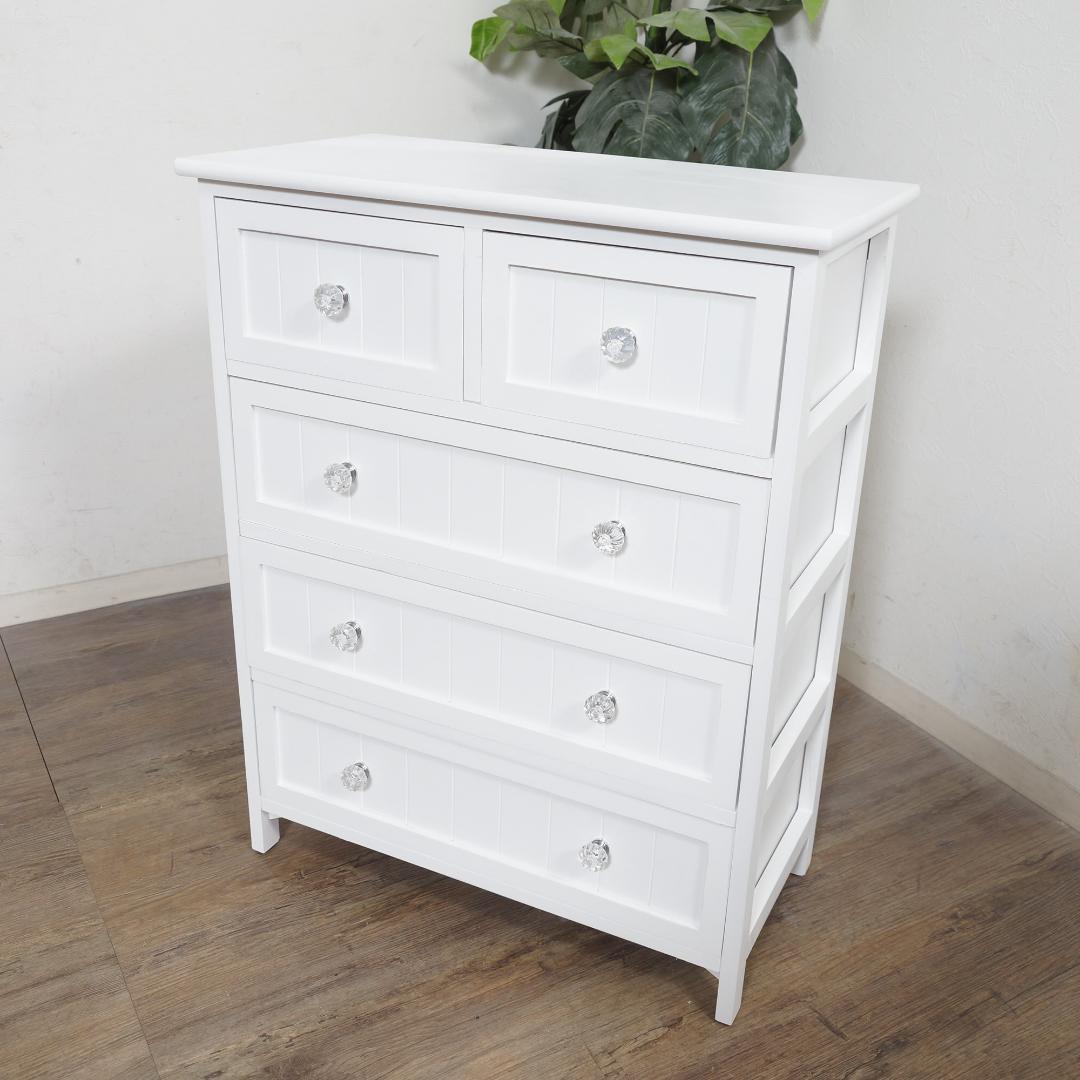 【新品】フェミニン　ホワイトチェスト　クリスタルハンドル　アウトレット