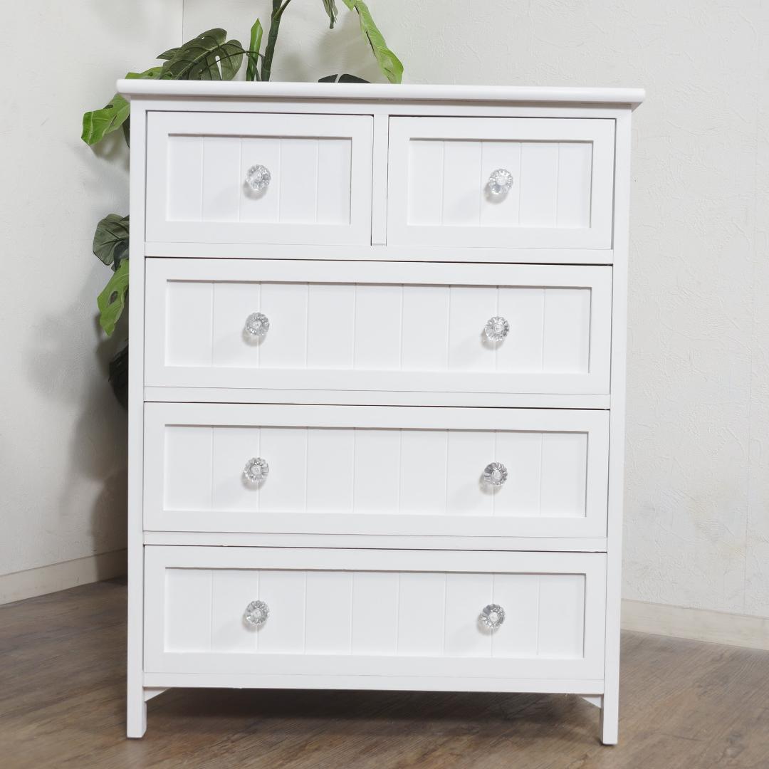 【新品】フェミニン　ホワイトチェスト　クリスタルハンドル　アウトレット