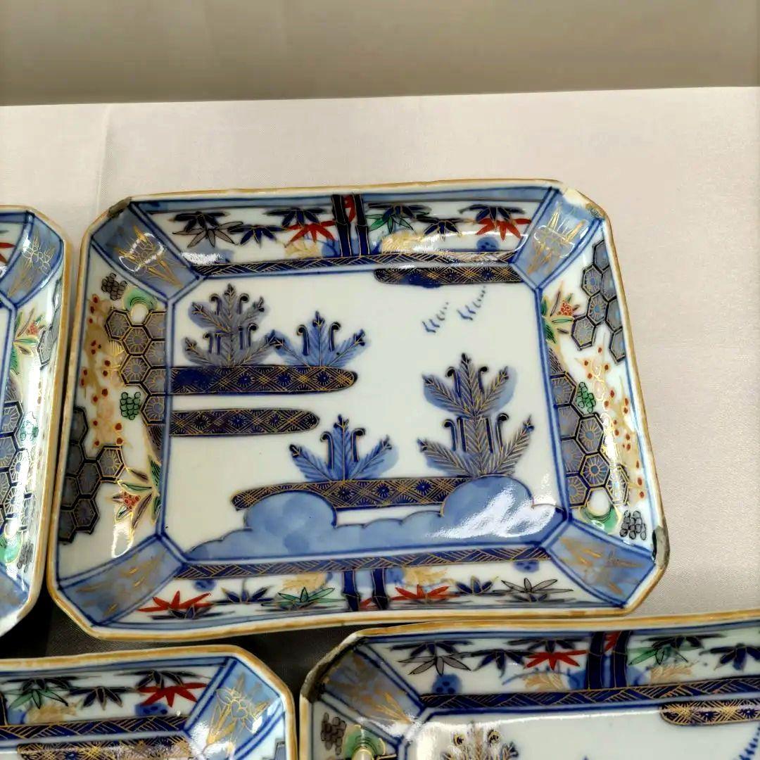 骨董　有田焼　伊万里焼　古伊万里　金彩　色絵　小皿　長角皿　角皿　5客セット