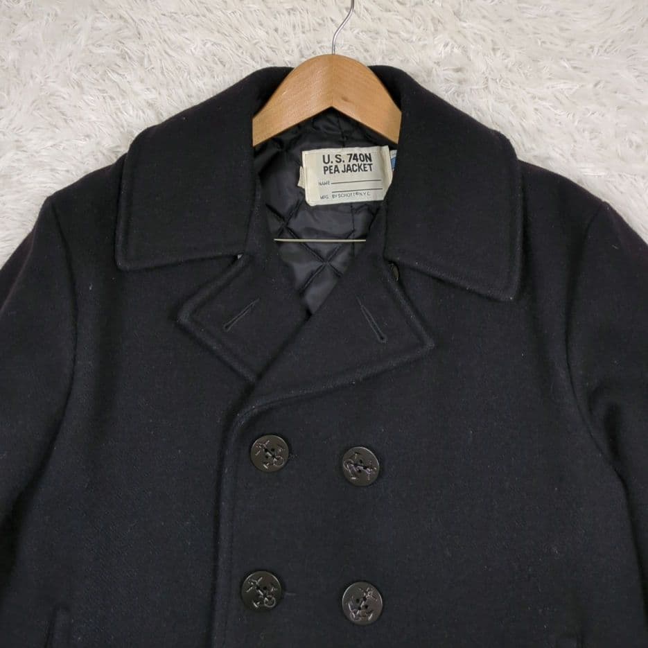 【希少 L】ショット　ピーコート　中綿キルティング　ダブル　U.S 740N　黒