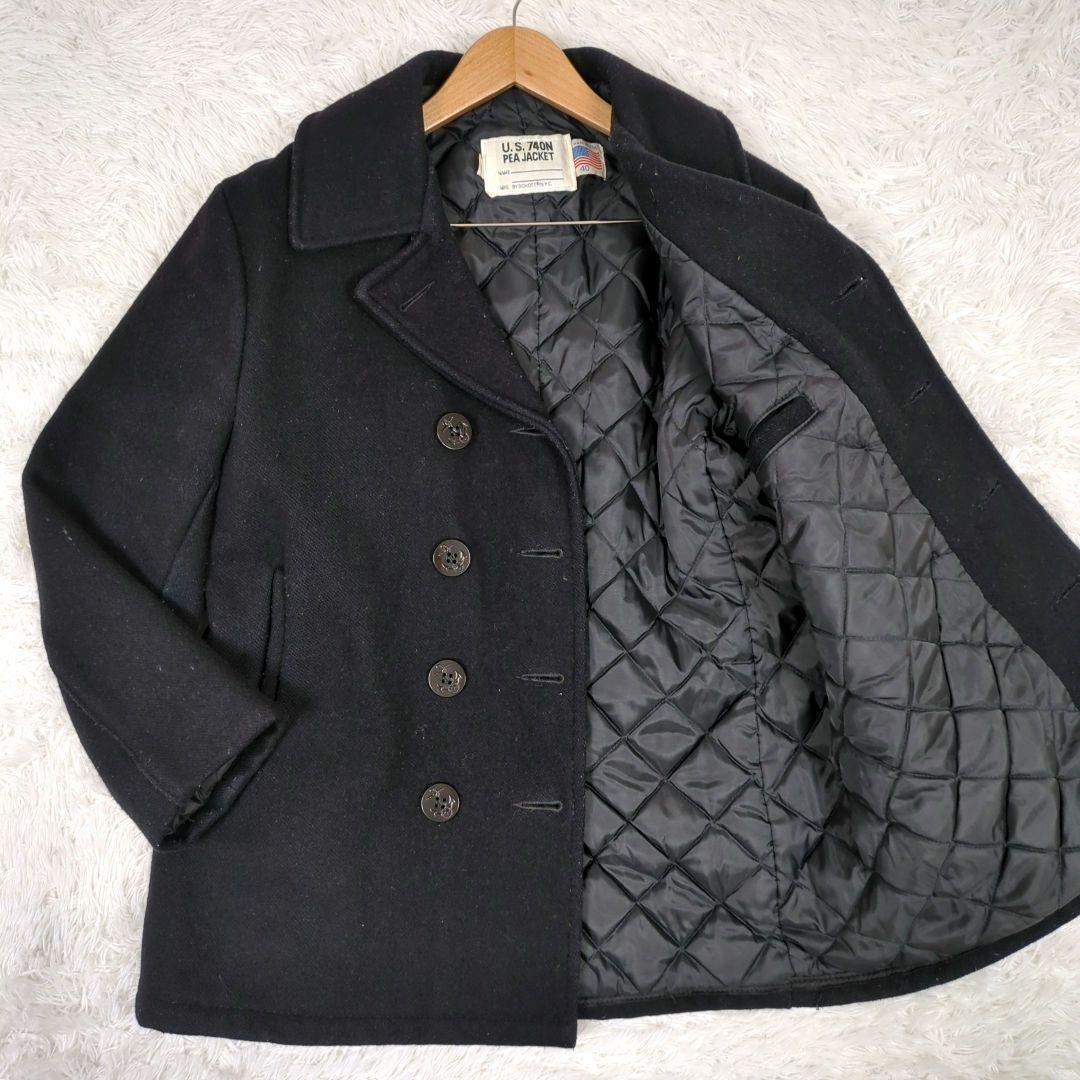 【希少 L】ショット　ピーコート　中綿キルティング　ダブル　U.S 740N　黒