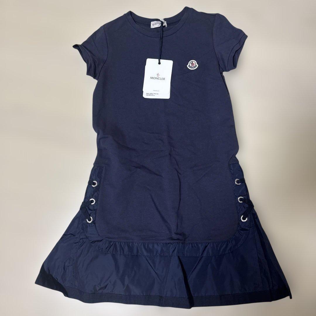 新品タグ付きMONCLER ABITO TG 12A ネイビー半袖ワンピース