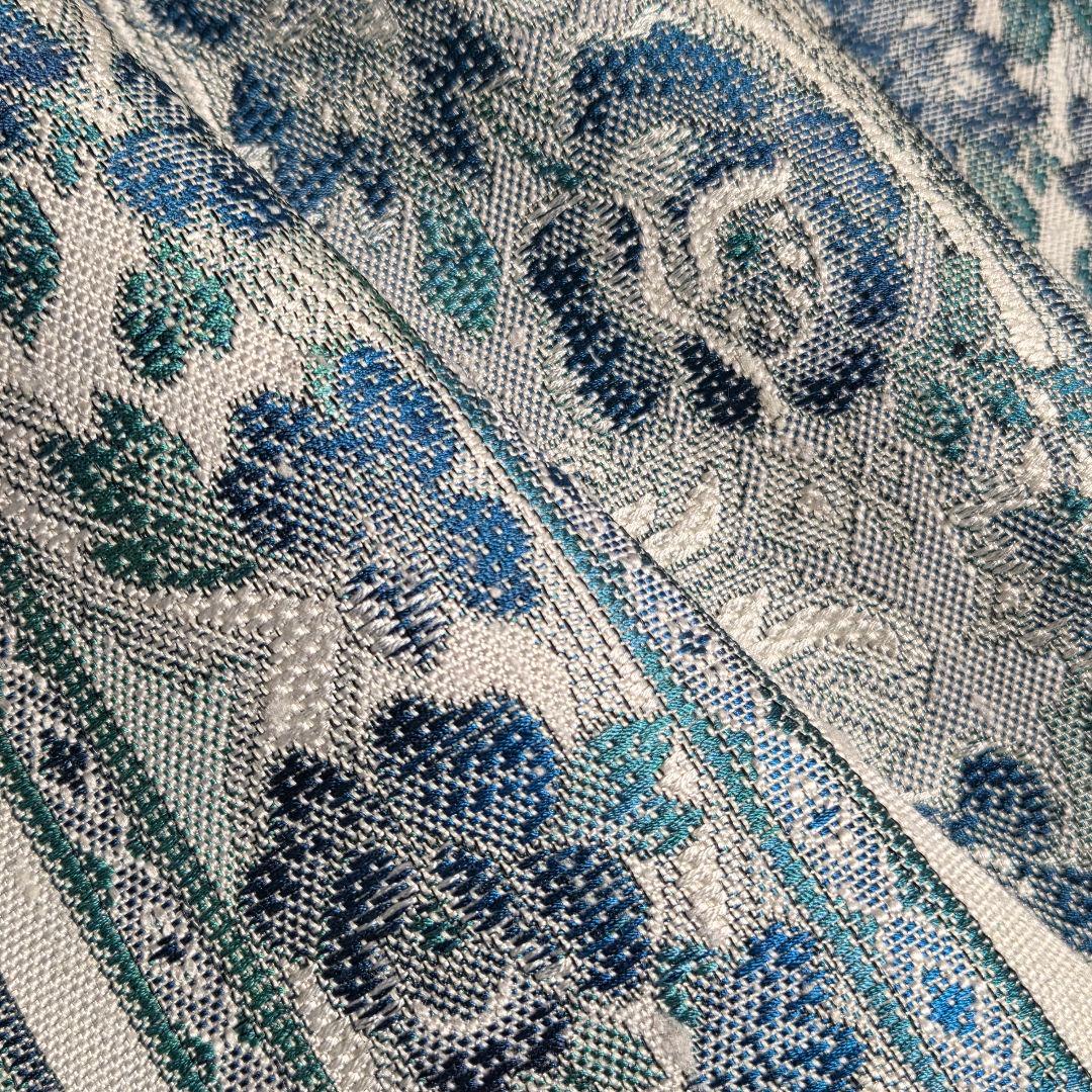 着物と帯京月花 m3791 ■ボーダー花唐草紬正絹名古屋帯/八寸/開き仕立て■