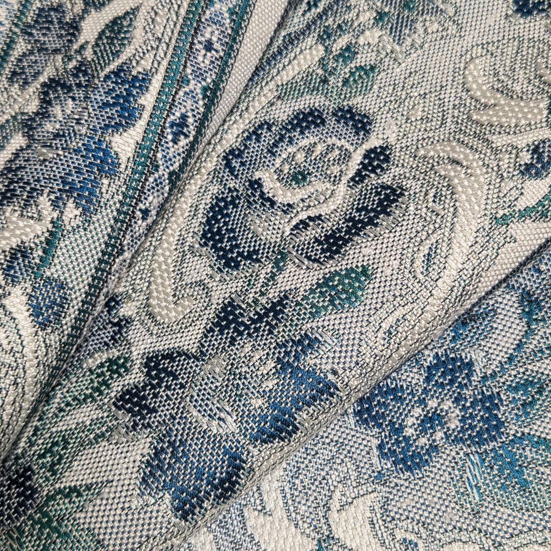 着物と帯京月花 m3791 ■ボーダー花唐草紬正絹名古屋帯/八寸/開き仕立て■