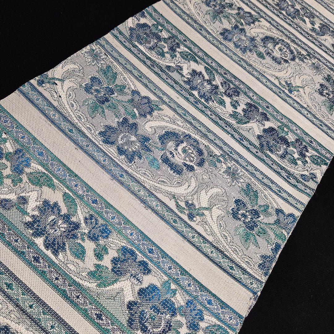 着物と帯京月花 m3791 ■ボーダー花唐草紬正絹名古屋帯/八寸/開き仕立て■
