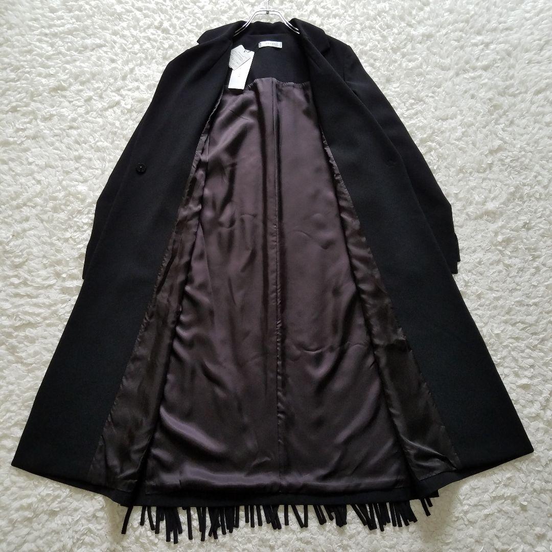 新品タグ付✨アドーア　フリンジジョーゼットコート　ロング　チェスターコート　黒