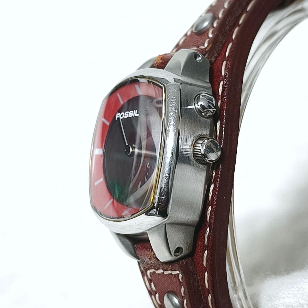 良品✨ FOSSIL BIG TIC フラワー 花 腕時計 レザー 稼働品 廃盤