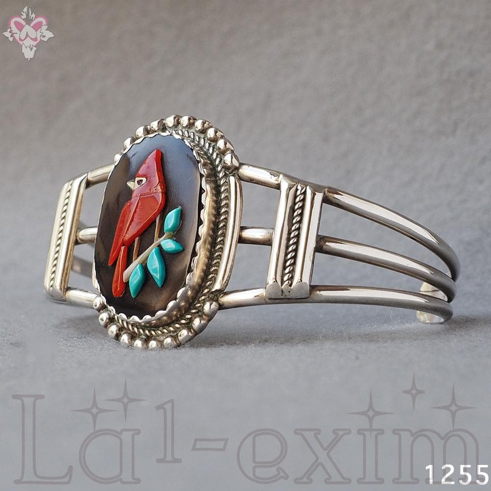 ターコイズ シルバー インディアンジュエリー インレイ ラッキー レッド バード