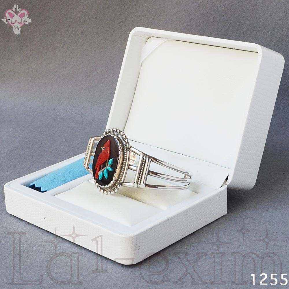 ターコイズ シルバー インディアンジュエリー インレイ ラッキー レッド バード