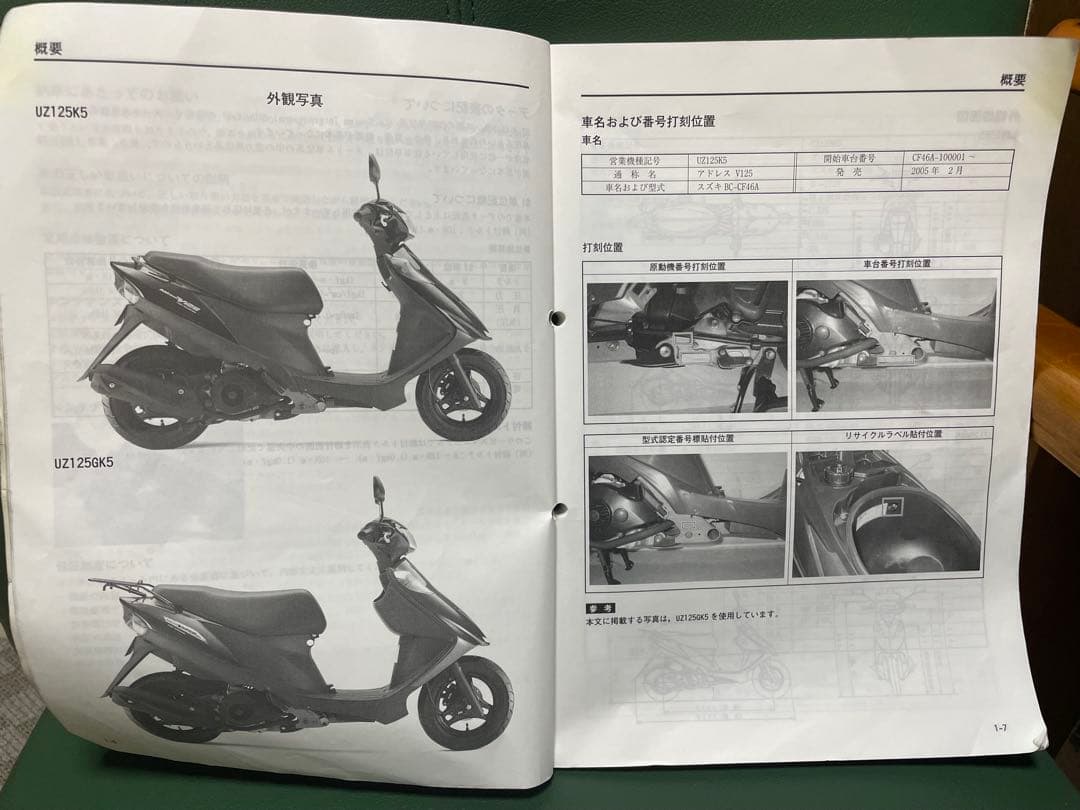 ２冊セット　アドレスv125 K5のマニュアル　パーツリストはK5からK9