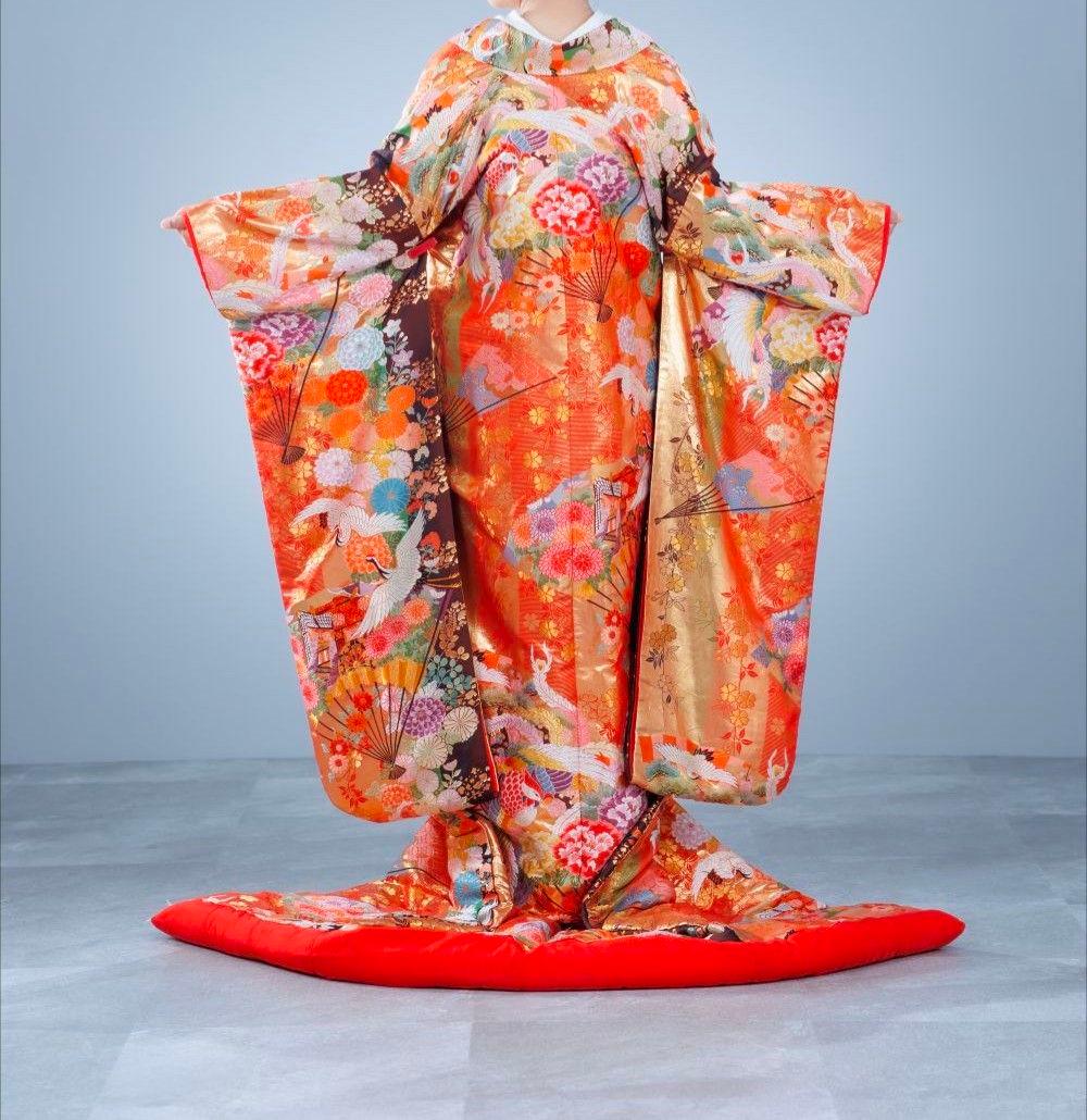 色打掛　オレンジ朱色牡丹