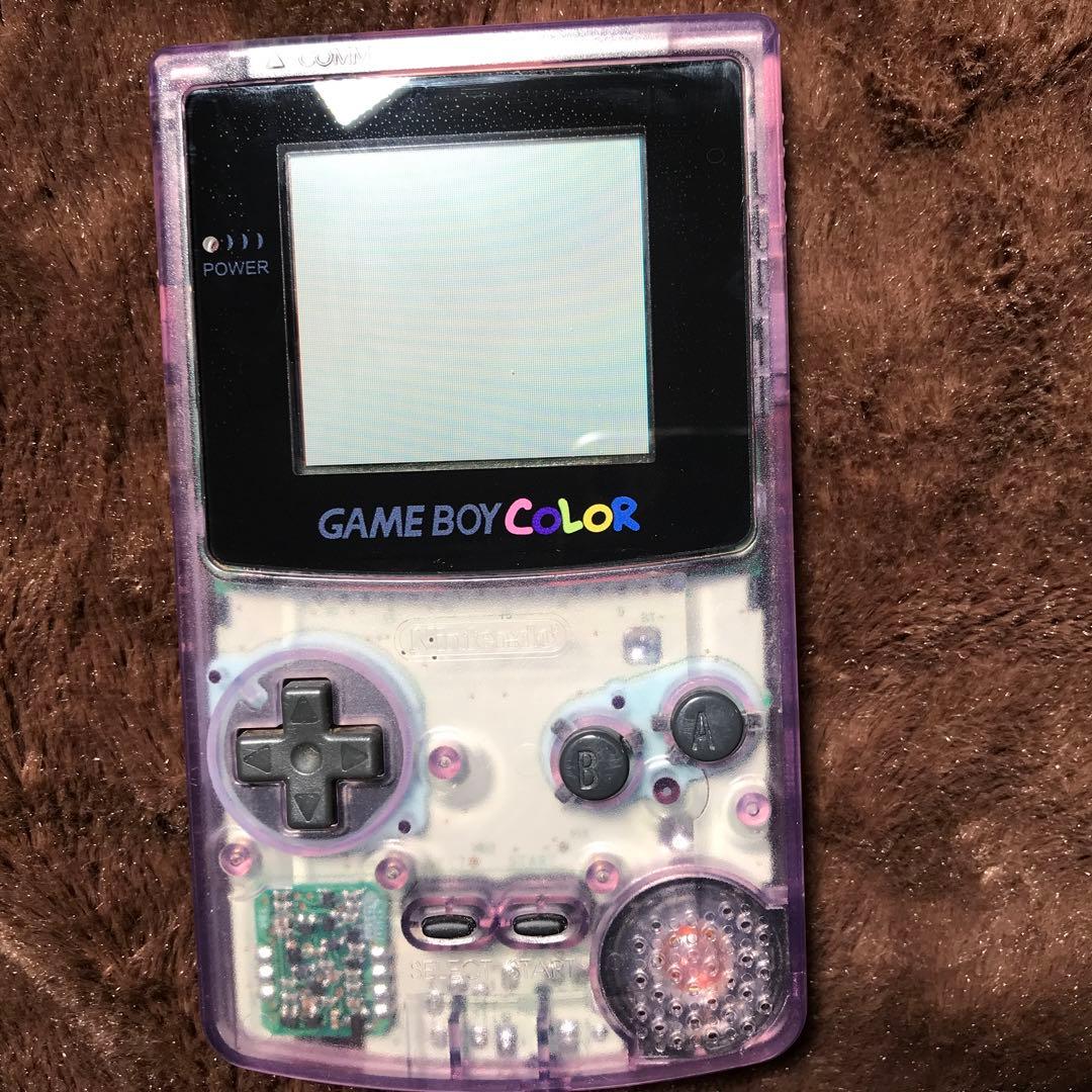 任天堂ゲームボーイカラークリアーパープル 新品スクリーンレンズ 新品偏光板交換