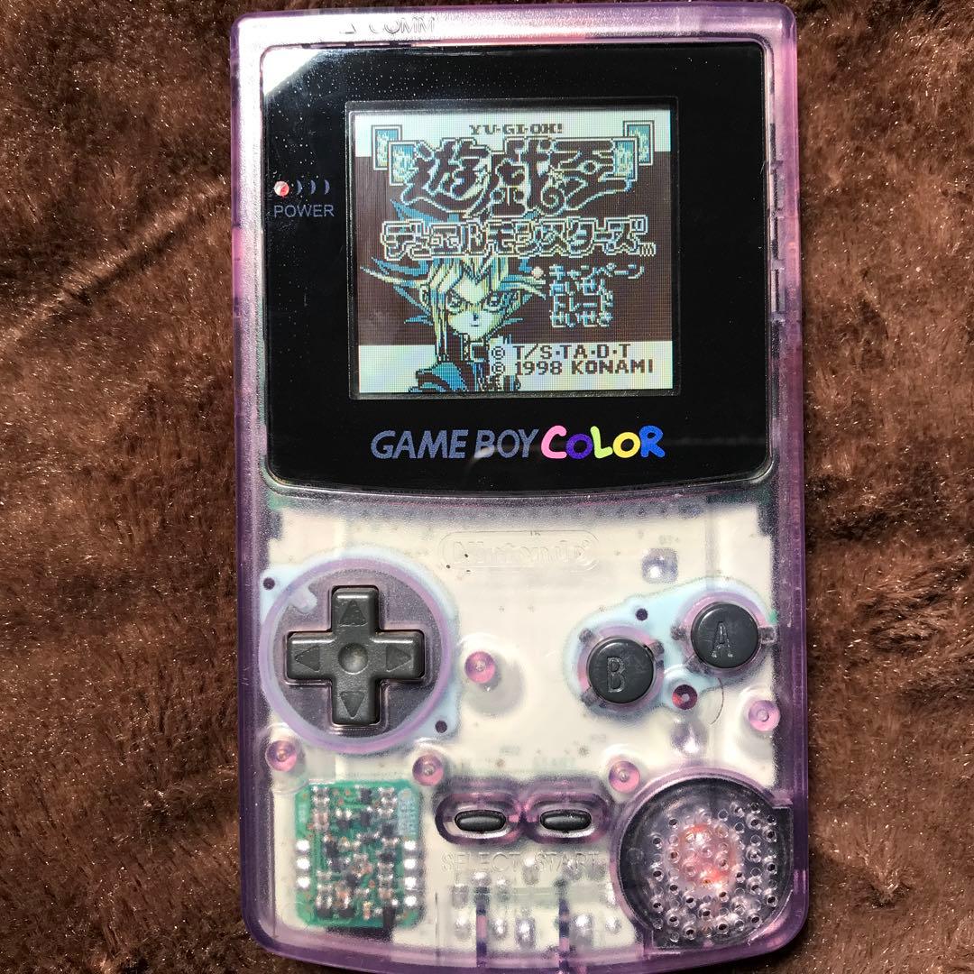 任天堂ゲームボーイカラークリアーパープル 新品スクリーンレンズ 新品偏光板交換