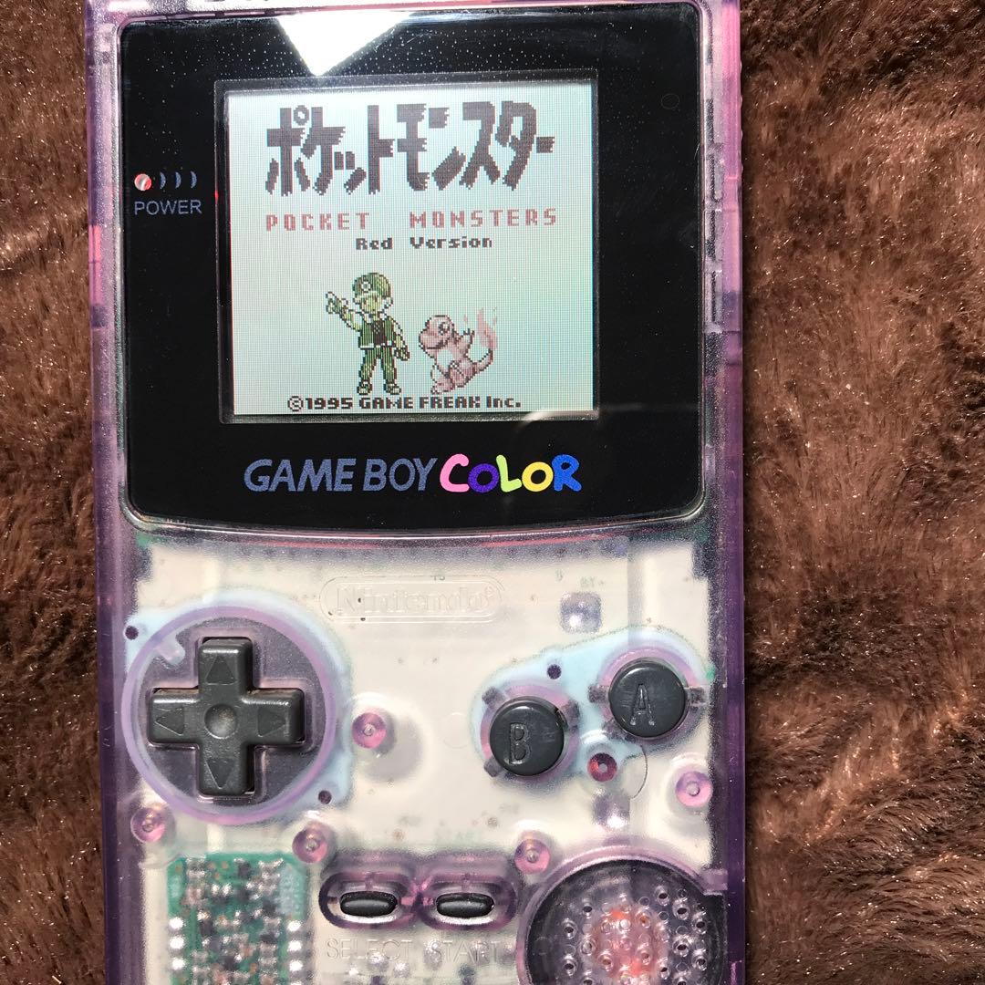 任天堂ゲームボーイカラークリアーパープル 新品スクリーンレンズ 新品偏光板交換
