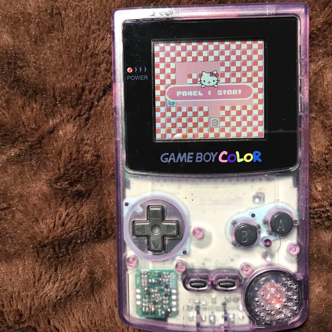 任天堂ゲームボーイカラークリアーパープル 新品スクリーンレンズ 新品偏光板交換