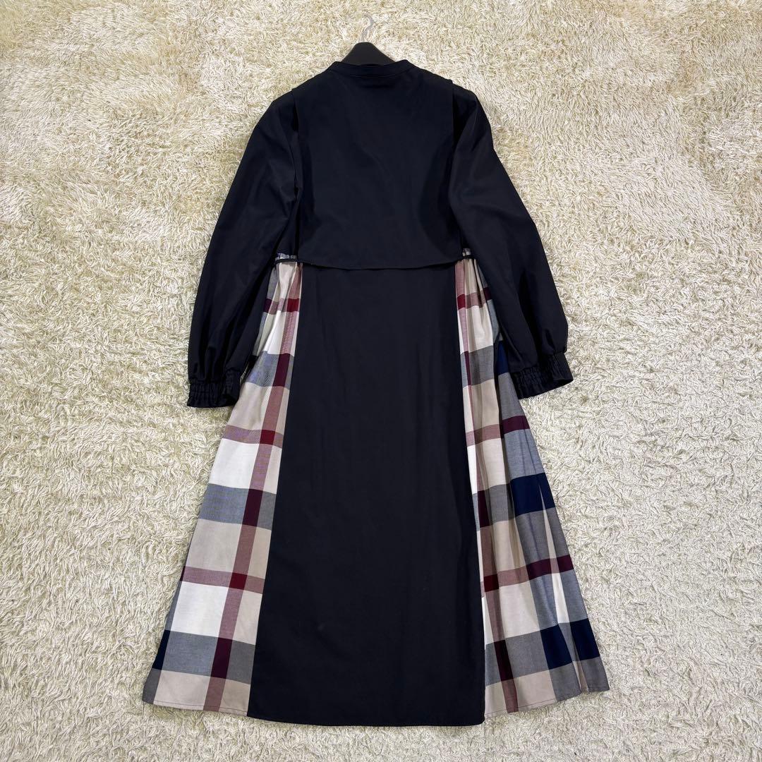 ブルーレーベルクレストブリッジ　プリーツ　サイドリボン　フレア　ロングワンピース