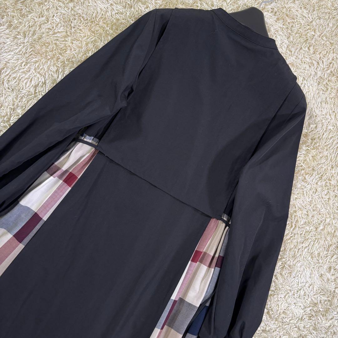 ブルーレーベルクレストブリッジ　プリーツ　サイドリボン　フレア　ロングワンピース