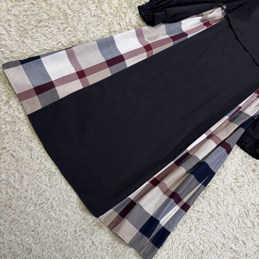 ブルーレーベルクレストブリッジ　プリーツ　サイドリボン　フレア　ロングワンピース