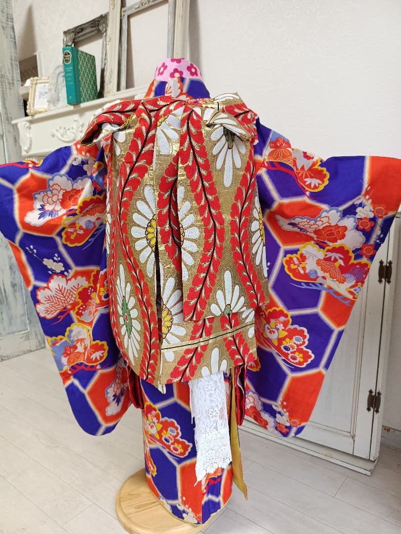 専用です☆☆アンティーク青紫に大きな亀甲模様が美しい着物