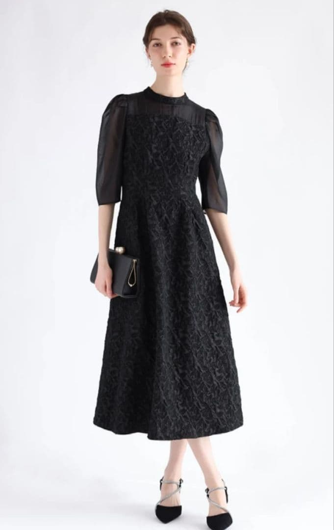 ヤマダヤ リルフェテ ふくれジャガードバックリボンドレス