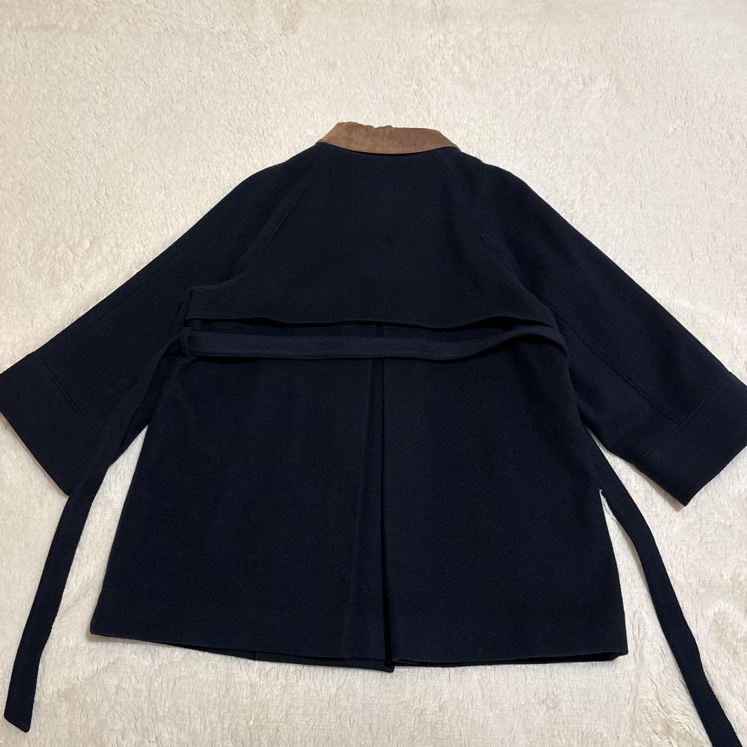 極美品✨COHINA 2wayカラーゴールドボタンミドルコート　ネイビー
