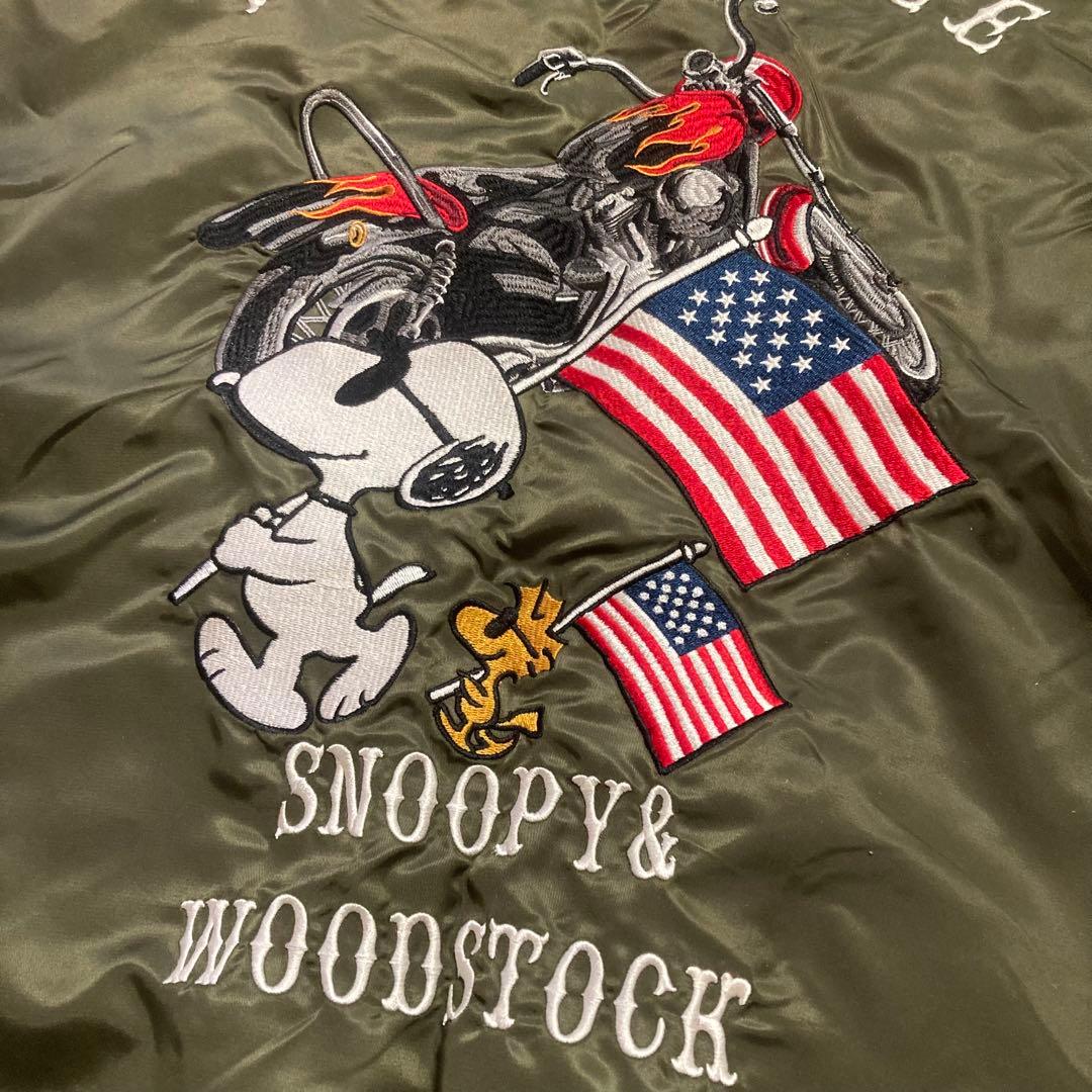 FLAGSTAFF×PEANUTS スヌーピーMA-1刺繍ジャケット カーキ
