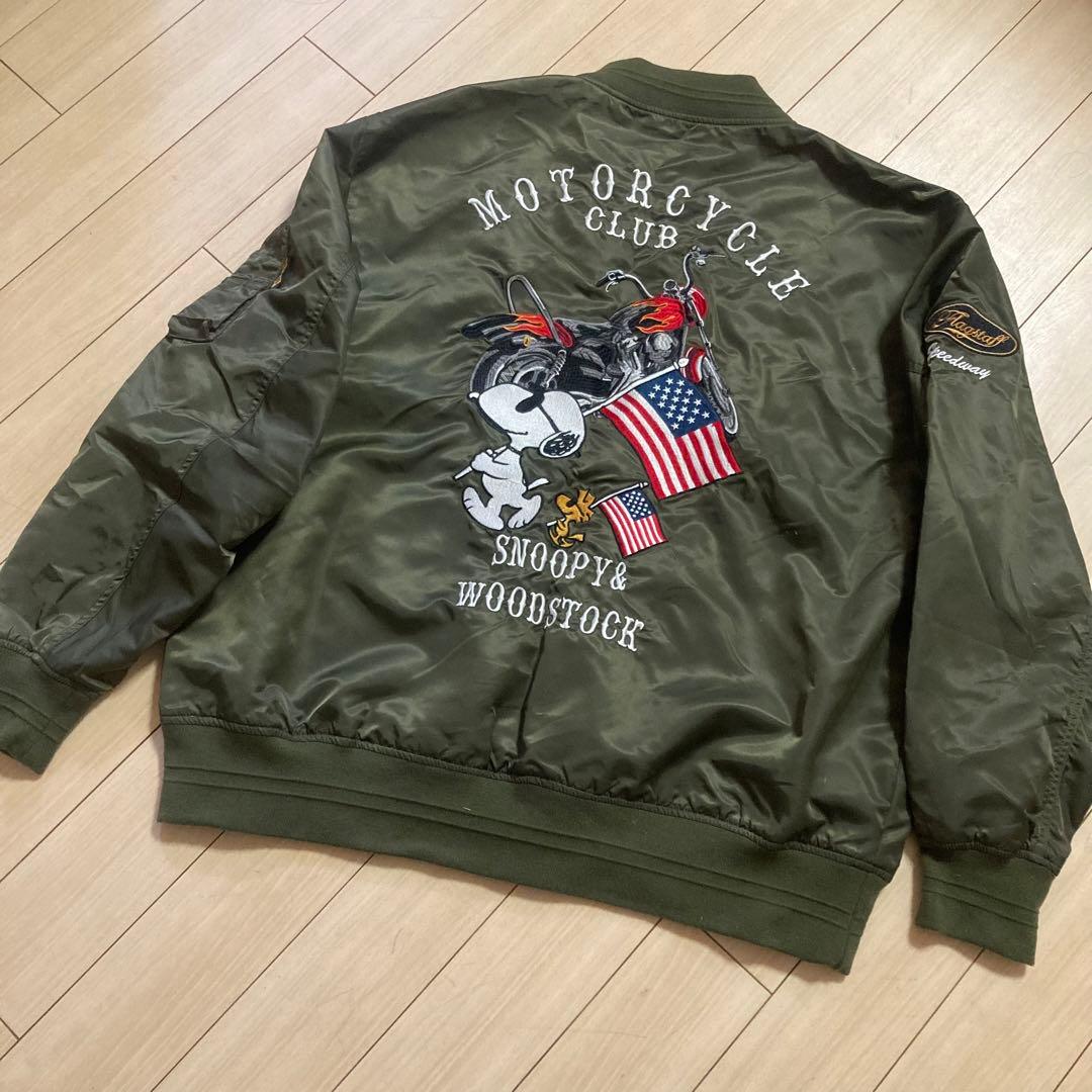 FLAGSTAFF×PEANUTS スヌーピーMA-1刺繍ジャケット カーキ