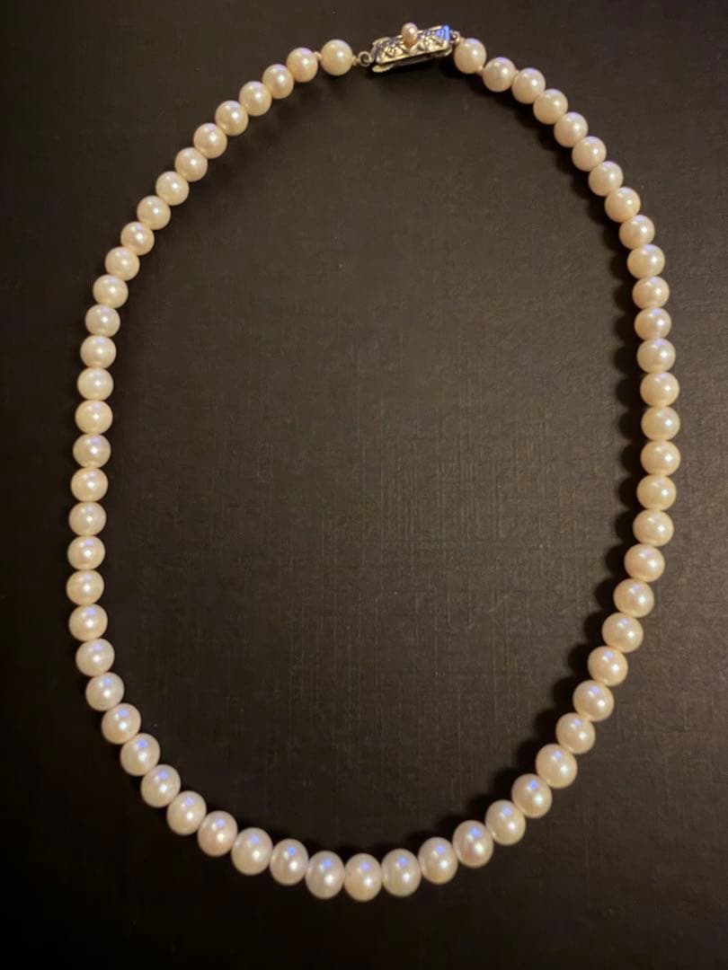 三越百貨店 白 シルバー金具 アコヤ本真珠 テリ良好 ネックレス 40cm 6㎜