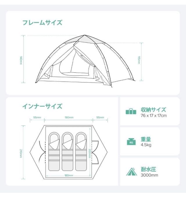 テント ワンタッチ キャンプ UVカット 設営簡単  3~4人用 撥水加工