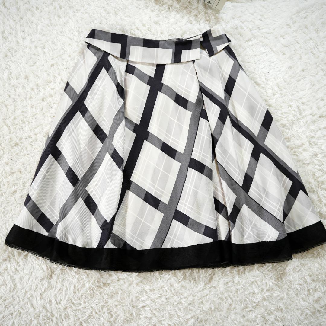【美品】LOUIS VUITTON　LVロゴ　シルクチェックスカート　グレー