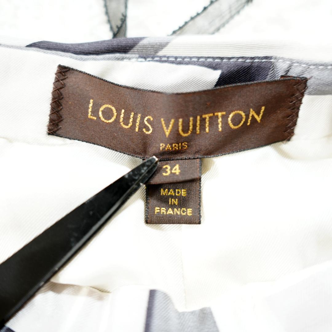 【美品】LOUIS VUITTON　LVロゴ　シルクチェックスカート　グレー