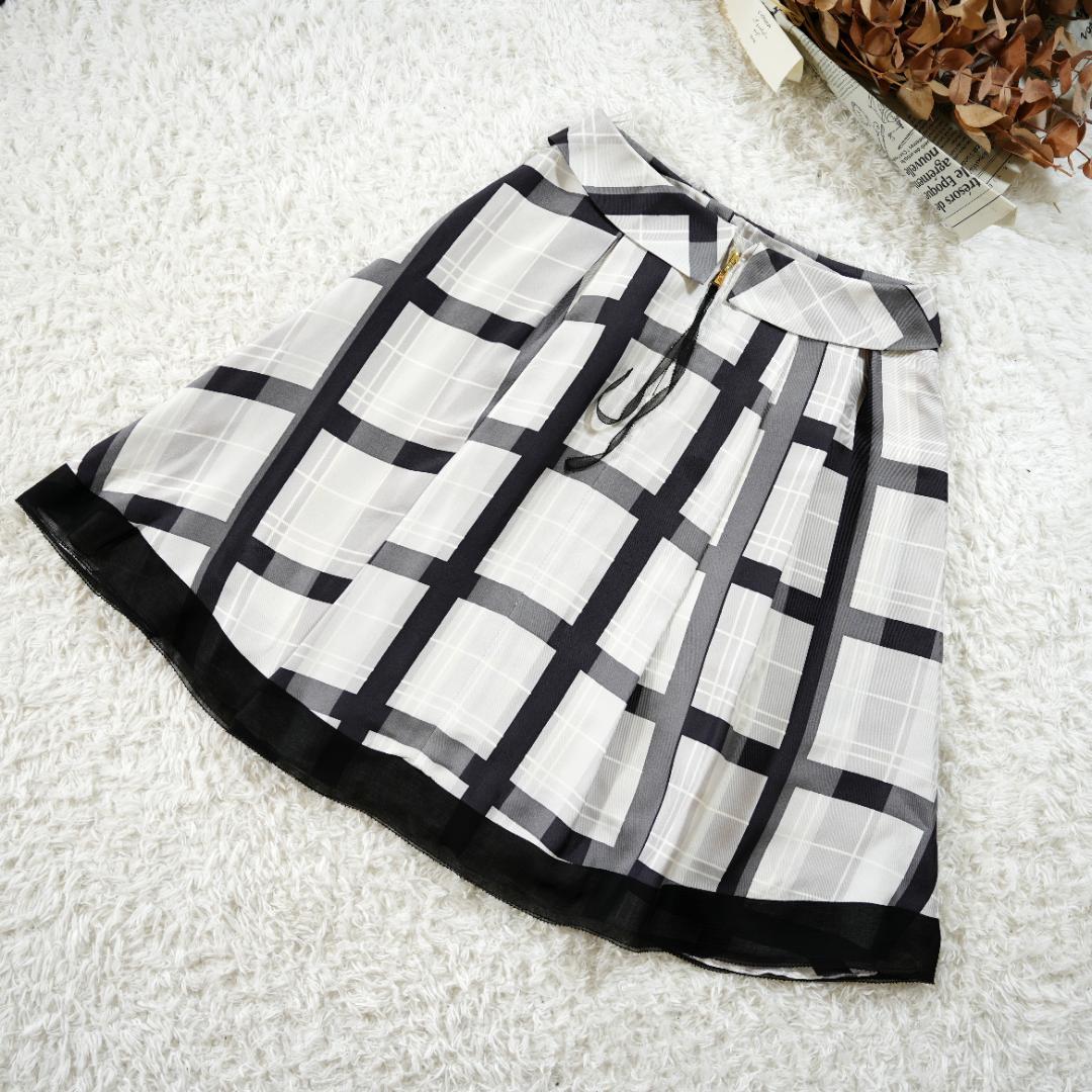 【美品】LOUIS VUITTON　LVロゴ　シルクチェックスカート　グレー