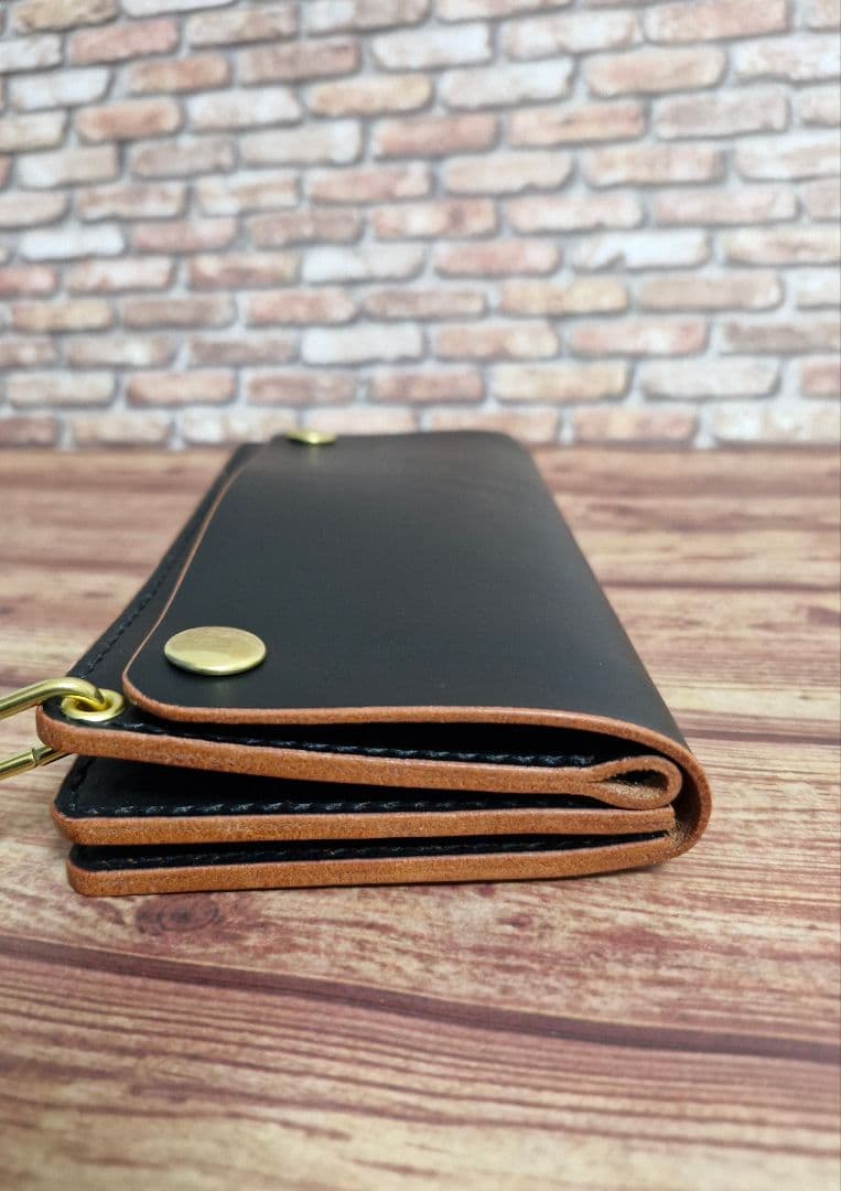 手縫い ロングトラッカーウォレット ヌメ革 茶芯 ステアハイドレザー
