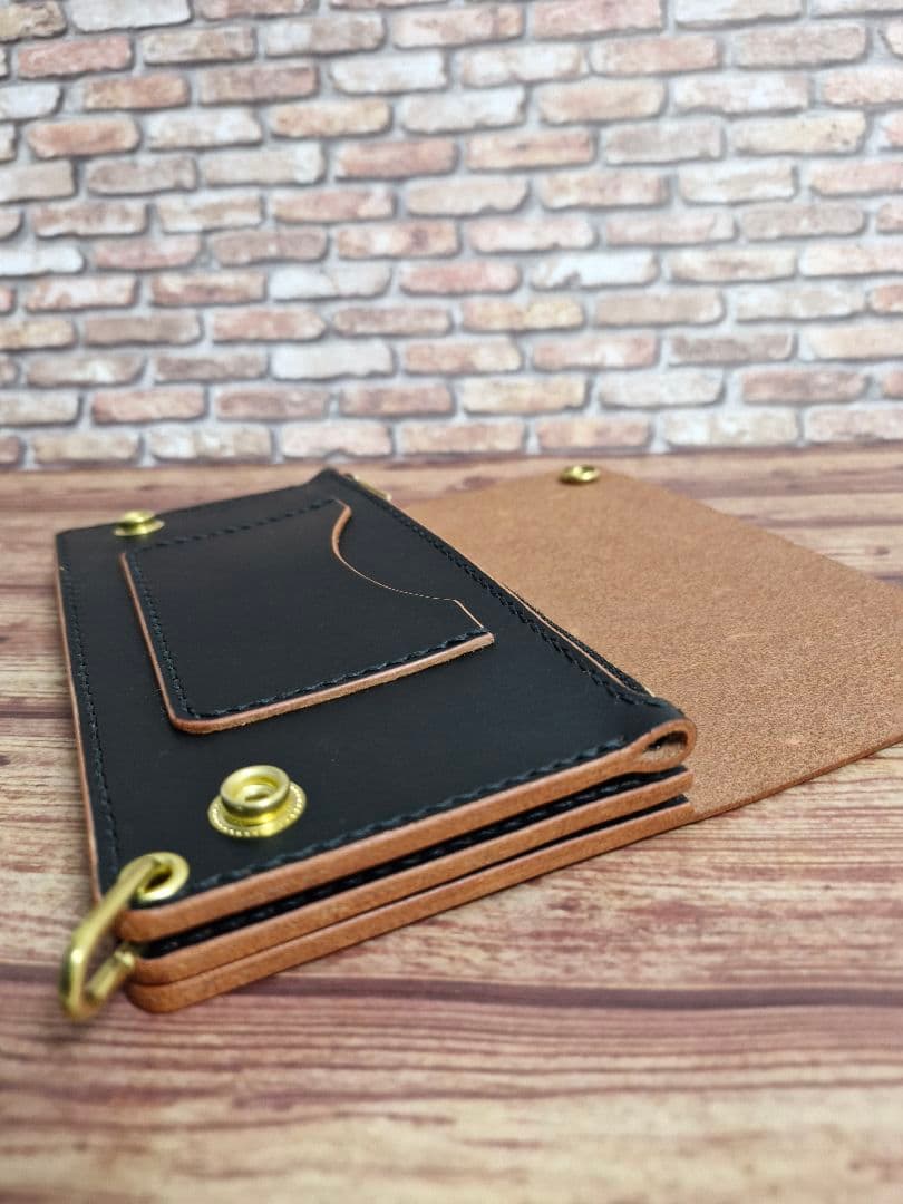 手縫い ロングトラッカーウォレット ヌメ革 茶芯 ステアハイドレザー