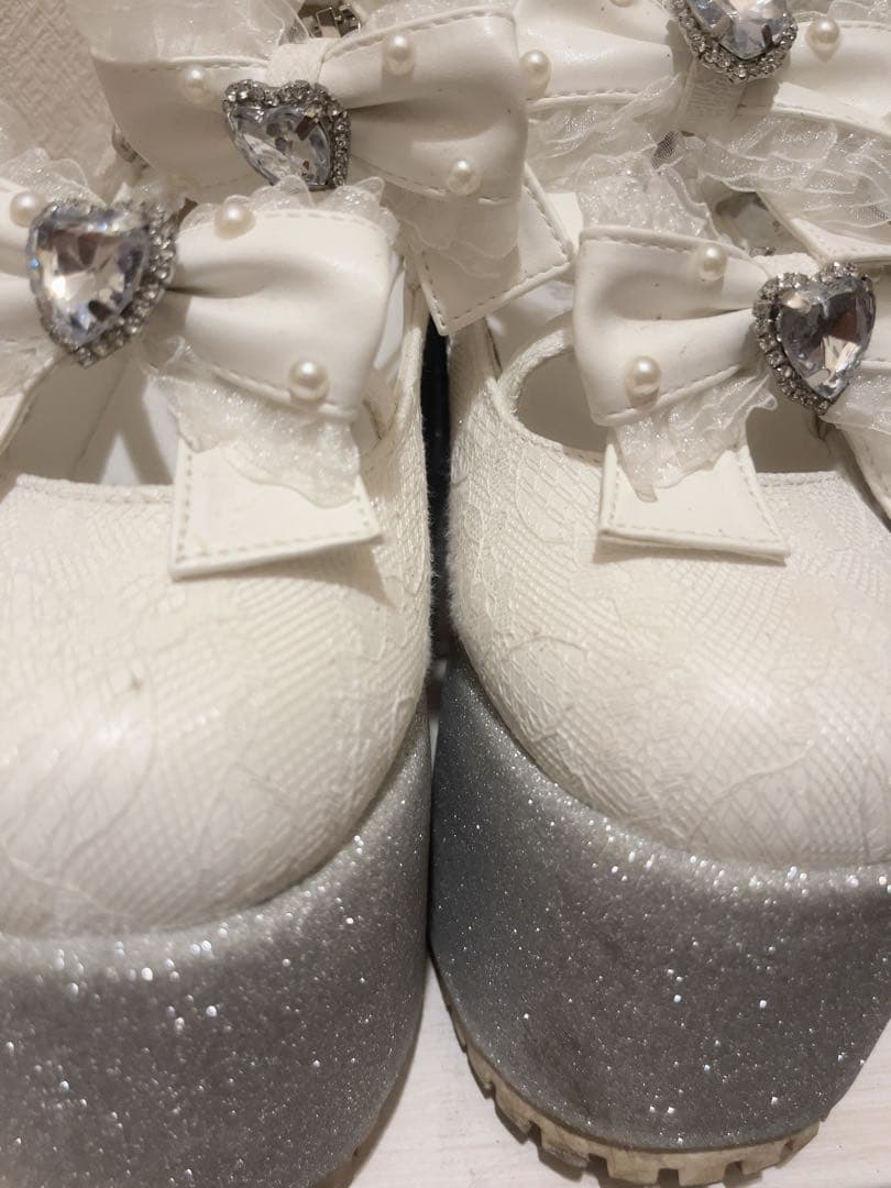 Ank Rouge アンクルージュ レース×合皮厚底シューズ ホワイト