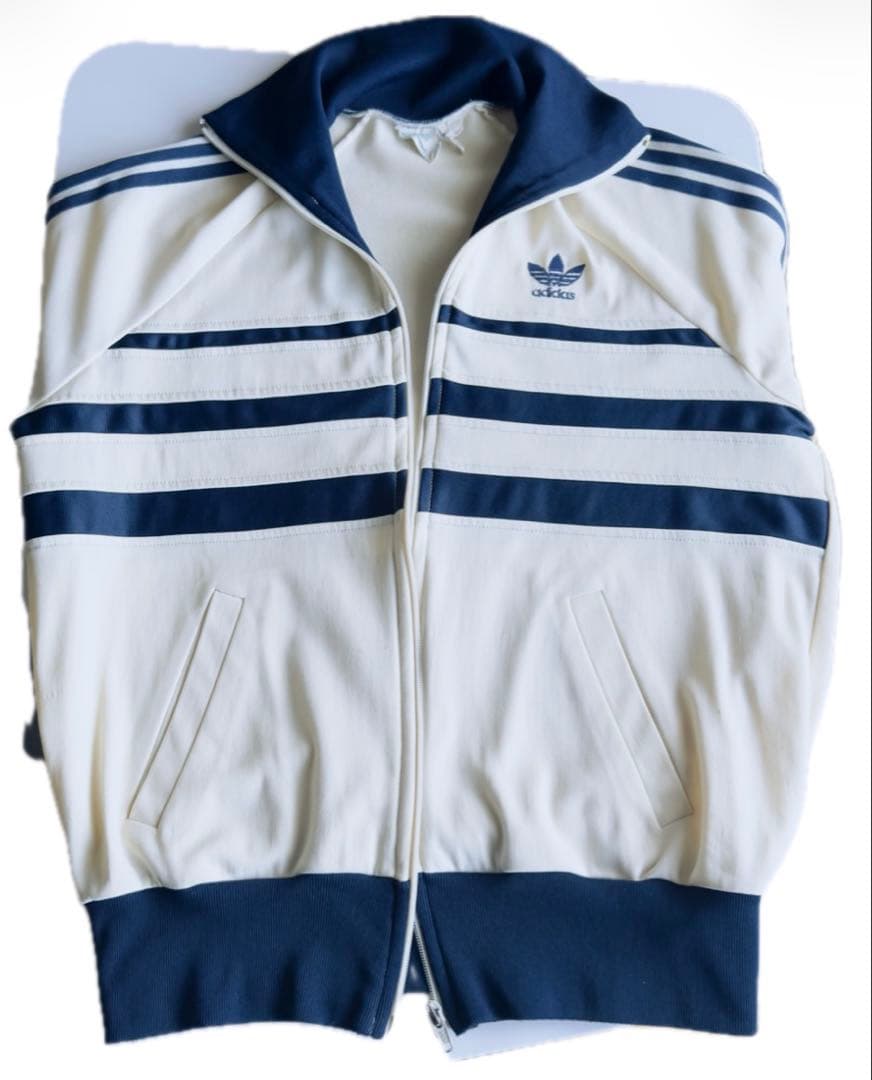 希少 adidas フランス製 VENTEX トラックジャケット 薄ベージュ×紺