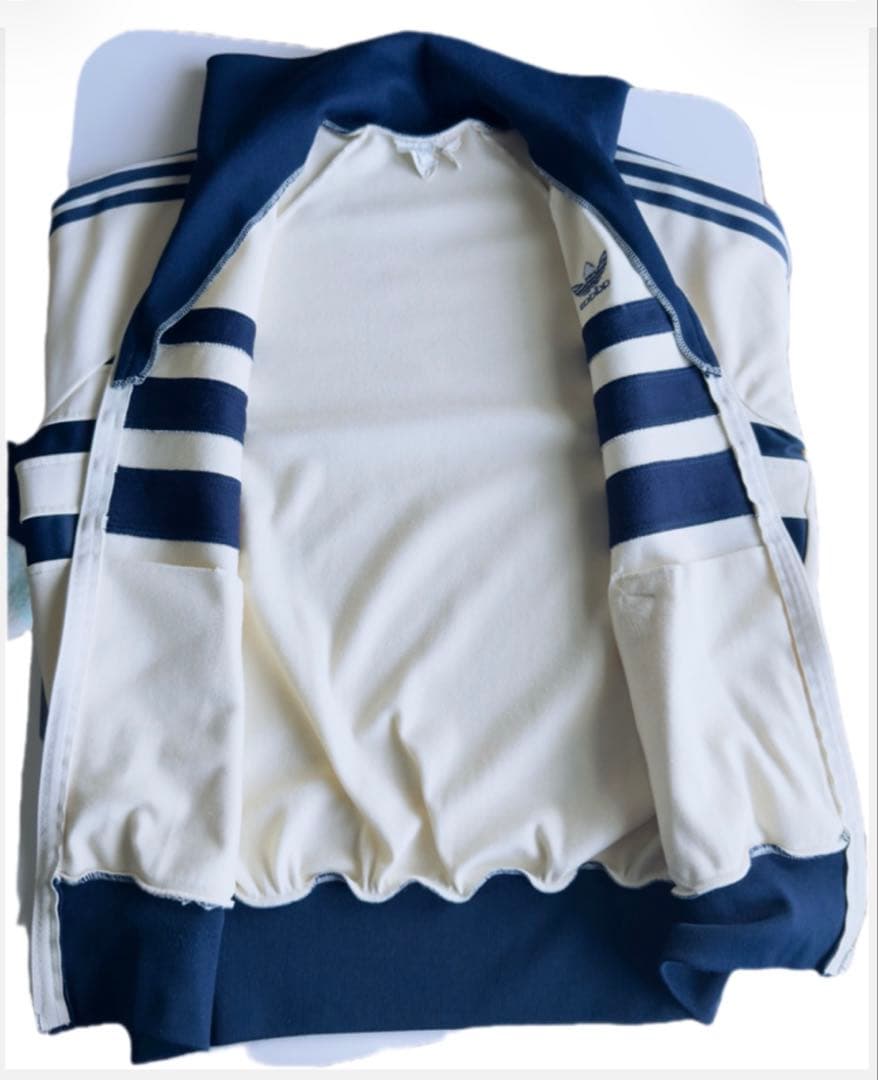 希少 adidas フランス製 VENTEX トラックジャケット 薄ベージュ×紺