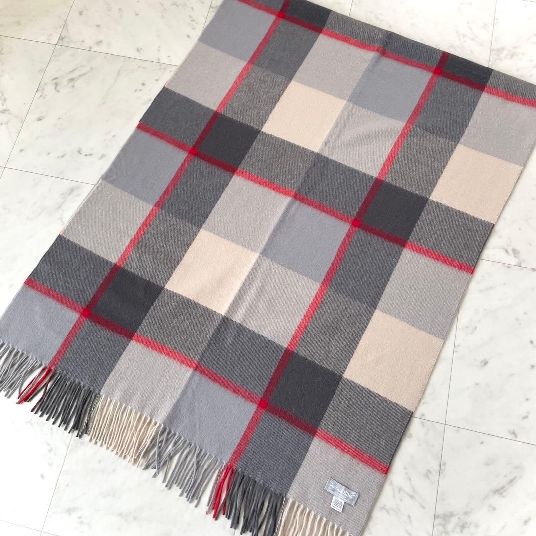 美品✨ジョシュアエリス 大判ストール チェック カシミヤ100% グレー レッド