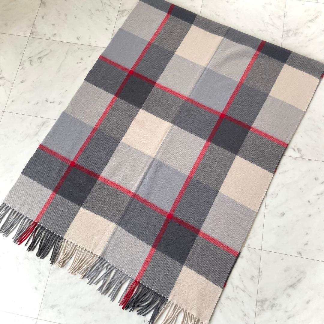 美品✨ジョシュアエリス 大判ストール チェック カシミヤ100% グレー レッド