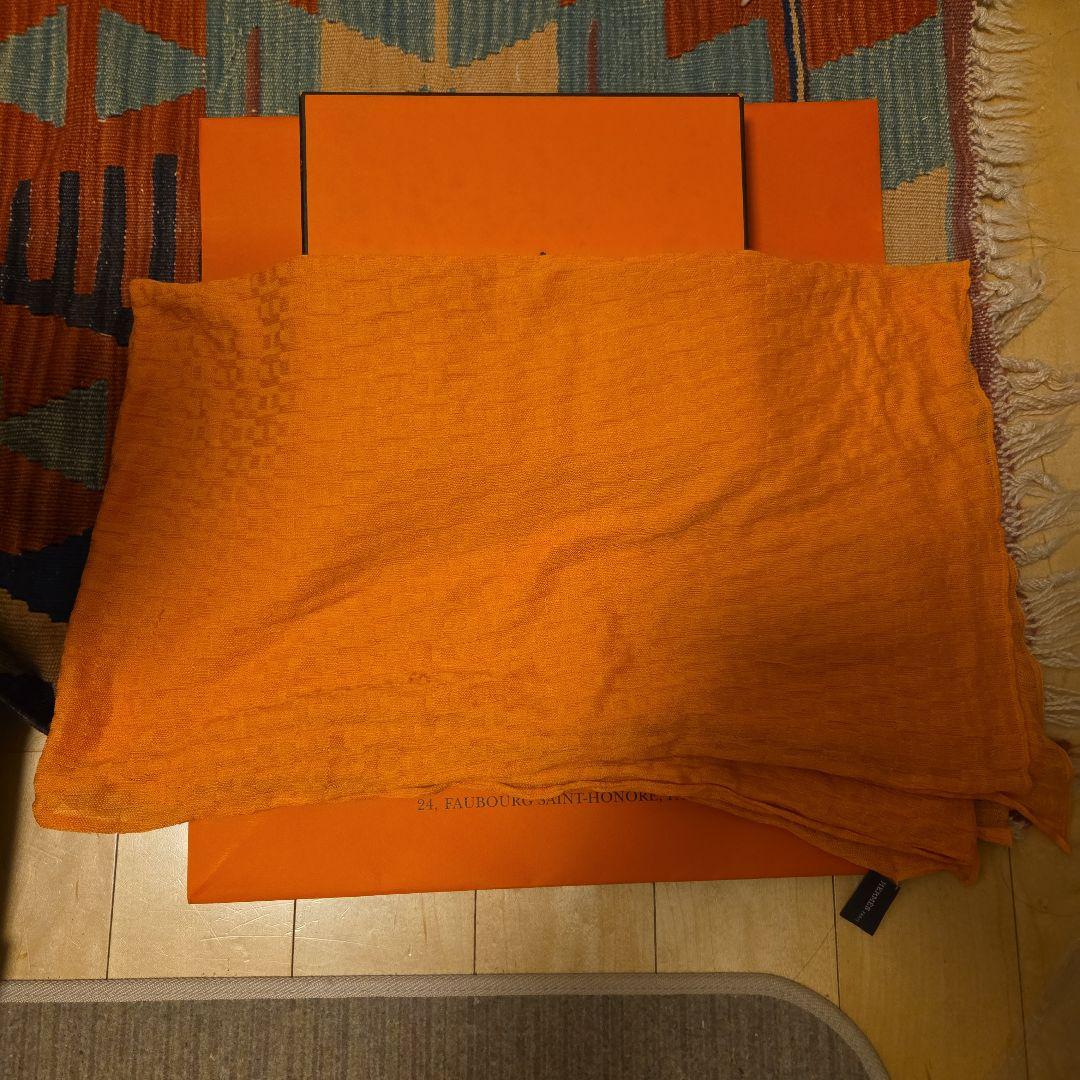 タイム激安お買得❗目を惹くエルメス象徴色❗大判ストールラグジュアリーH総柄