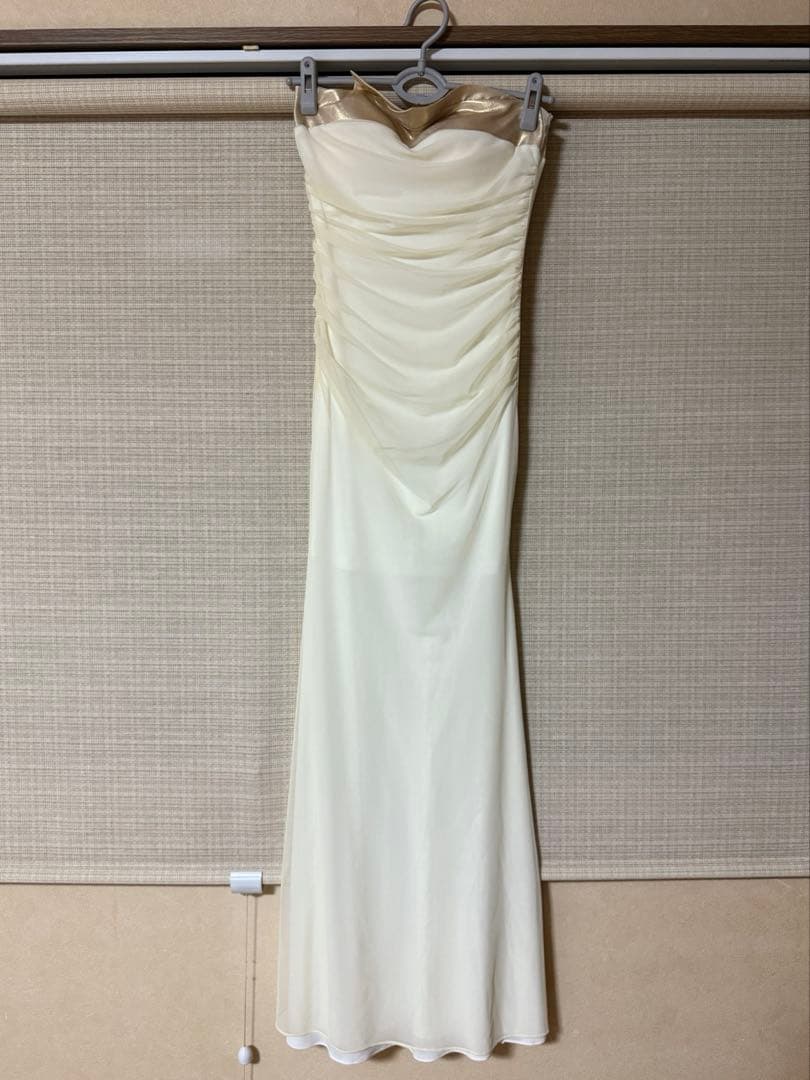 RANS ロングドレス/ストラップレス/イエロー/ゴールド／ベージュ