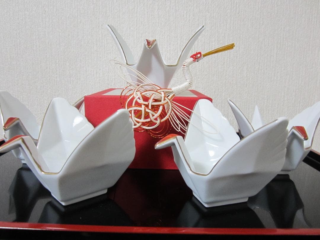 迎春◆お正月の器◆伝統工芸 有田焼◆料亭の器◆白磁製 鶴５客◆ 小鉢、小付、向付