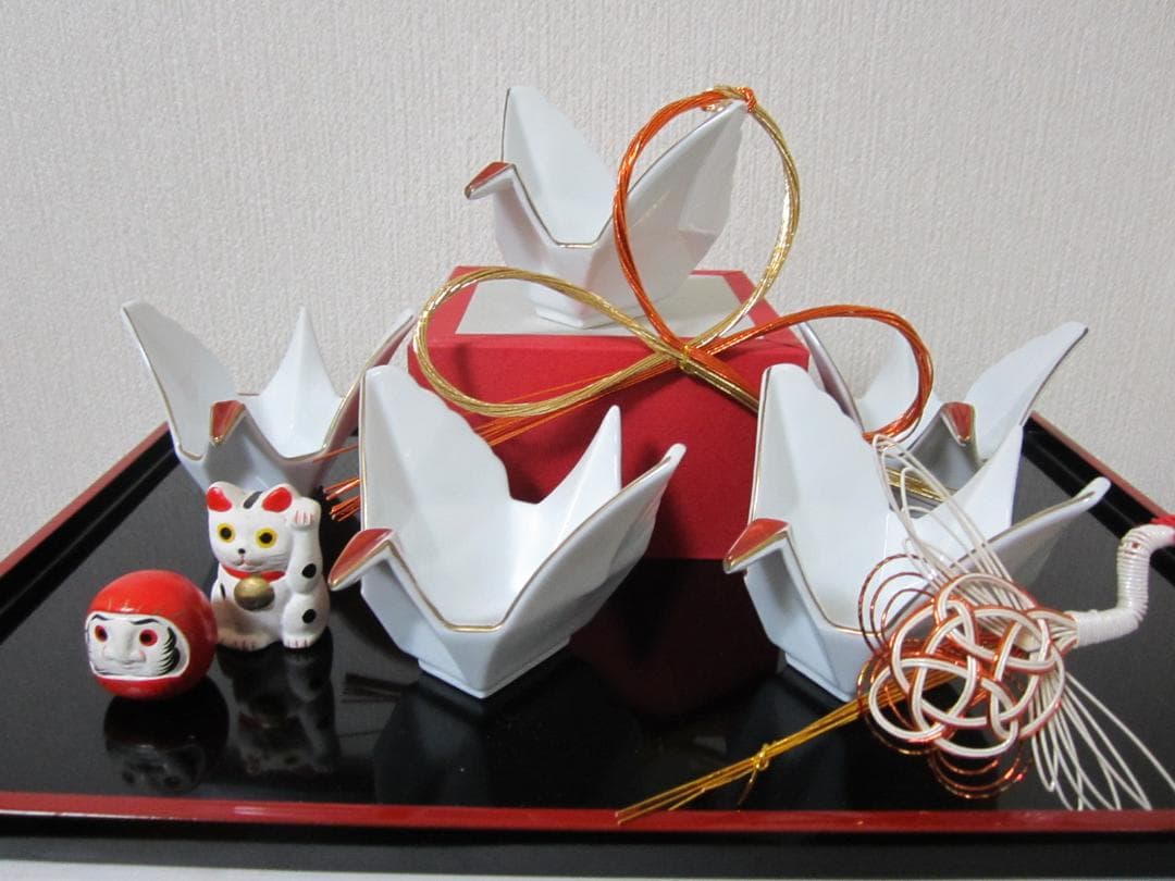 迎春◆お正月の器◆伝統工芸 有田焼◆料亭の器◆白磁製 鶴５客◆ 小鉢、小付、向付