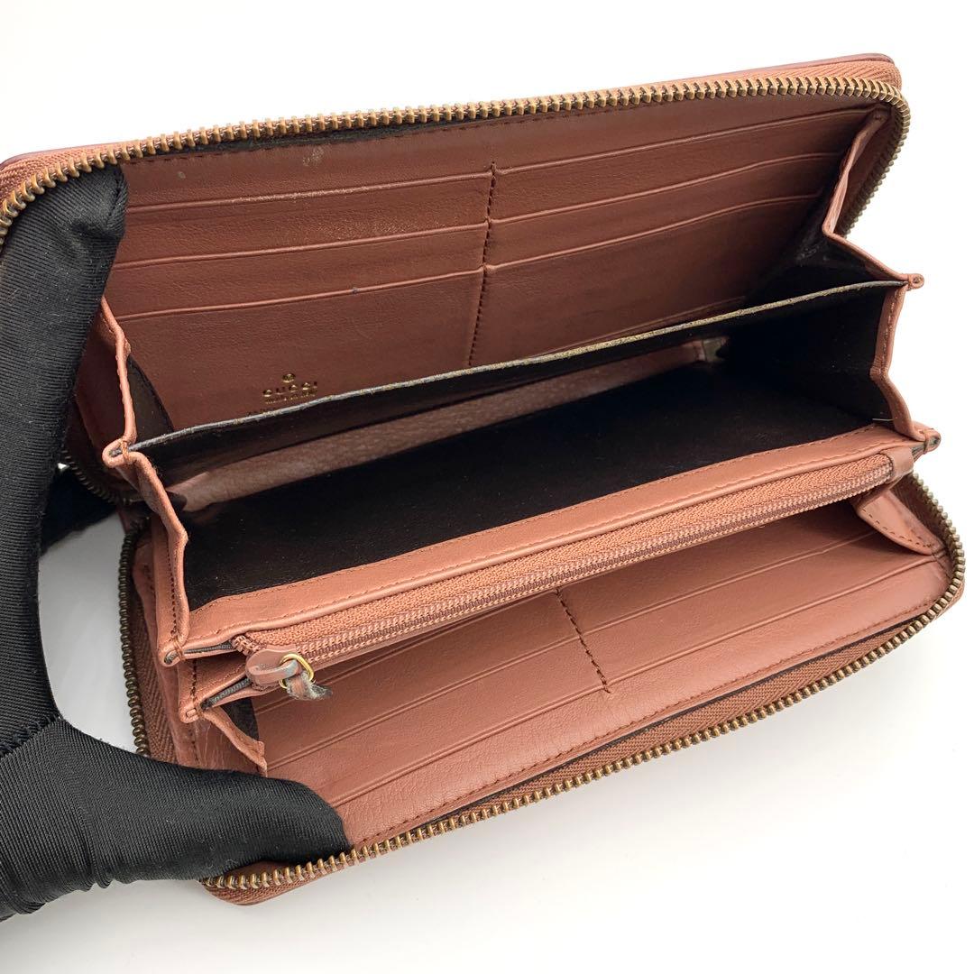 【美品】GUCCI マイクロシマ 長財布 ラウンドファスナー ピンクブラウン系