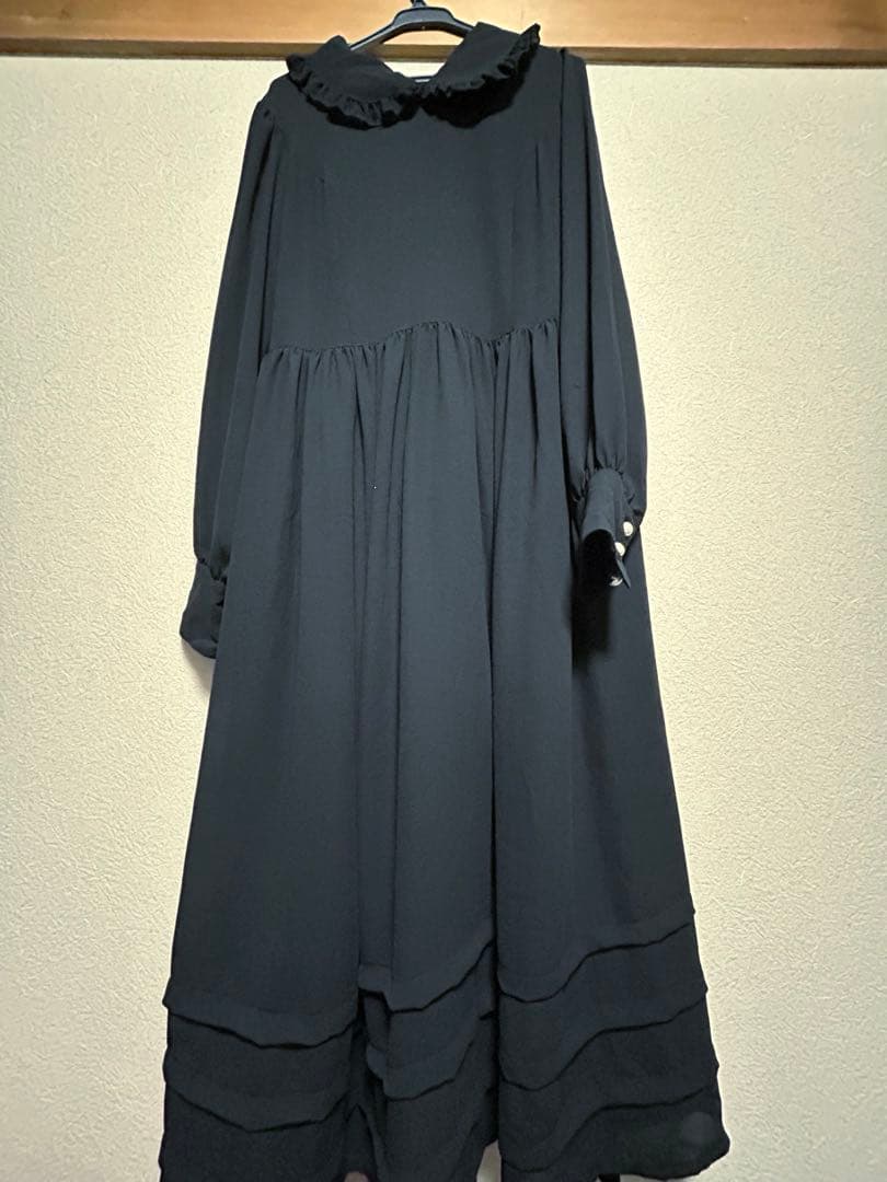 フィジカルドロップ　長袖カフェワンピース　レギュラーサイズ　黒