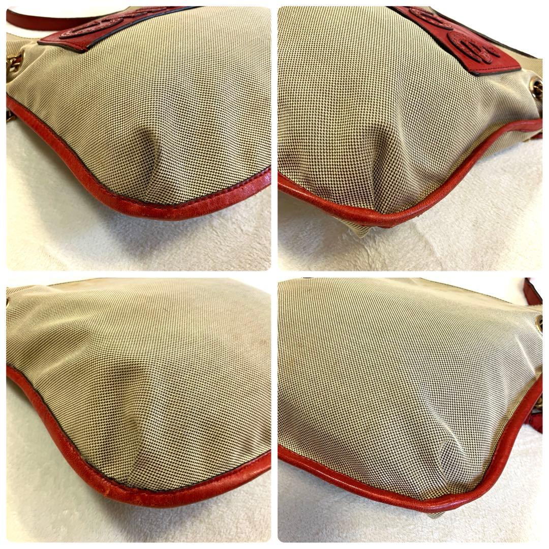 クロエ ハーレー キャンバス レザー ショルダーバッグ 斜め掛け 赤