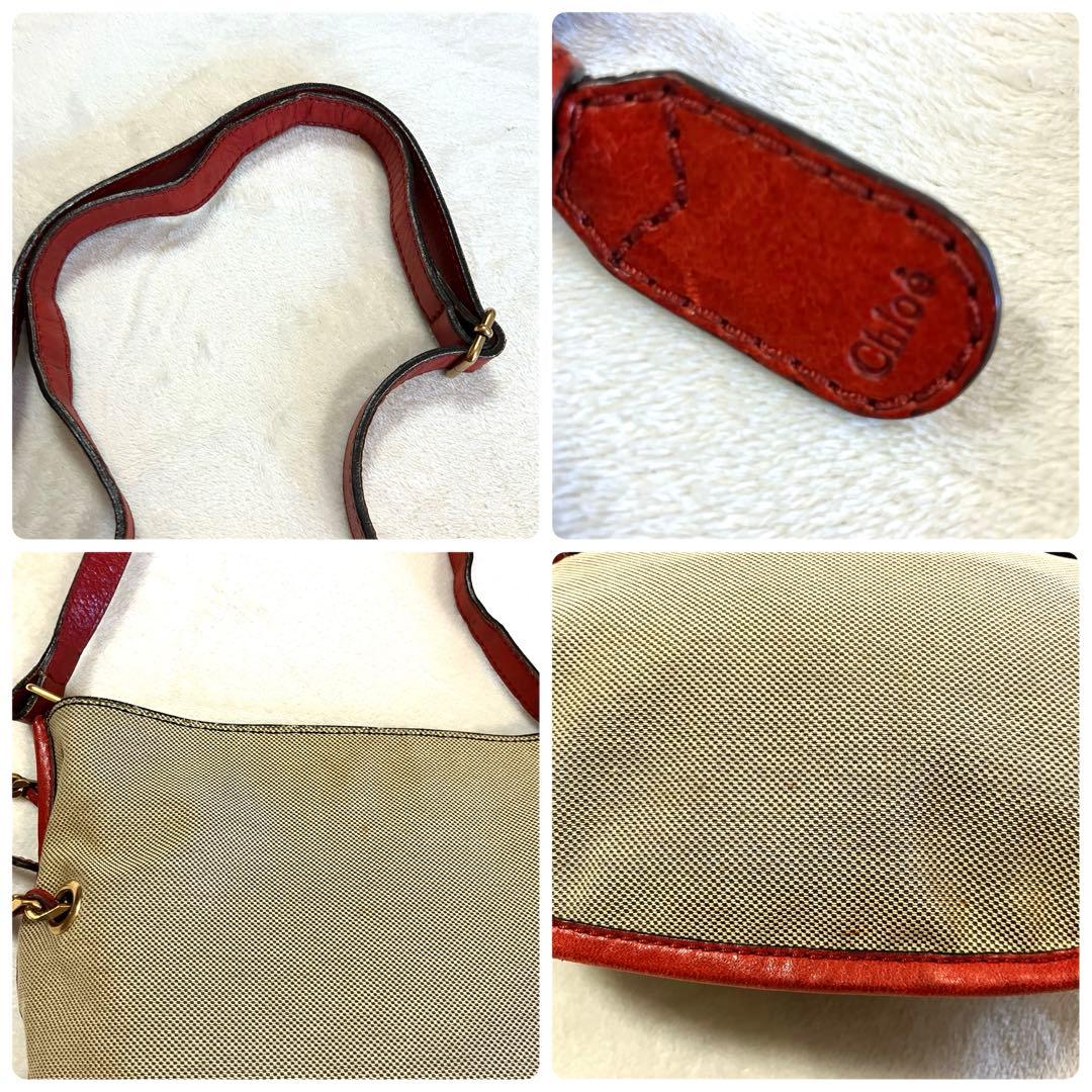 クロエ ハーレー キャンバス レザー ショルダーバッグ 斜め掛け 赤